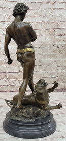 Young Tarzan Killing Leopard 100% Solid Bronze Sculpture
