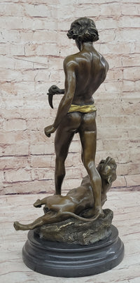 Young Tarzan Killing Leopard 100% Solid Bronze Sculpture