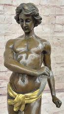 Young Tarzan Killing Leopard 100% Solid Bronze Sculpture