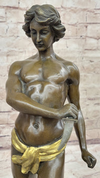 Young Tarzan Killing Leopard 100% Solid Bronze Sculpture