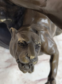 Young Tarzan Killing Leopard 100% Solid Bronze Sculpture