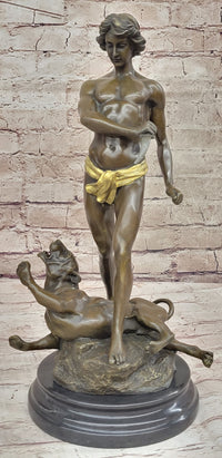 Young Tarzan Killing Leopard 100% Solid Bronze Sculpture