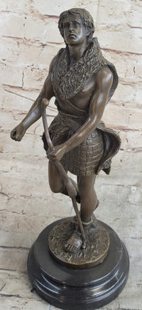 Bronze Sculpture God Apollo Nude Young Man Hunter Bow & Arrow