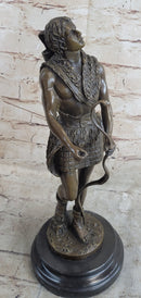 Bronze Sculpture God Apollo Nude Young Man Hunter Bow & Arrow