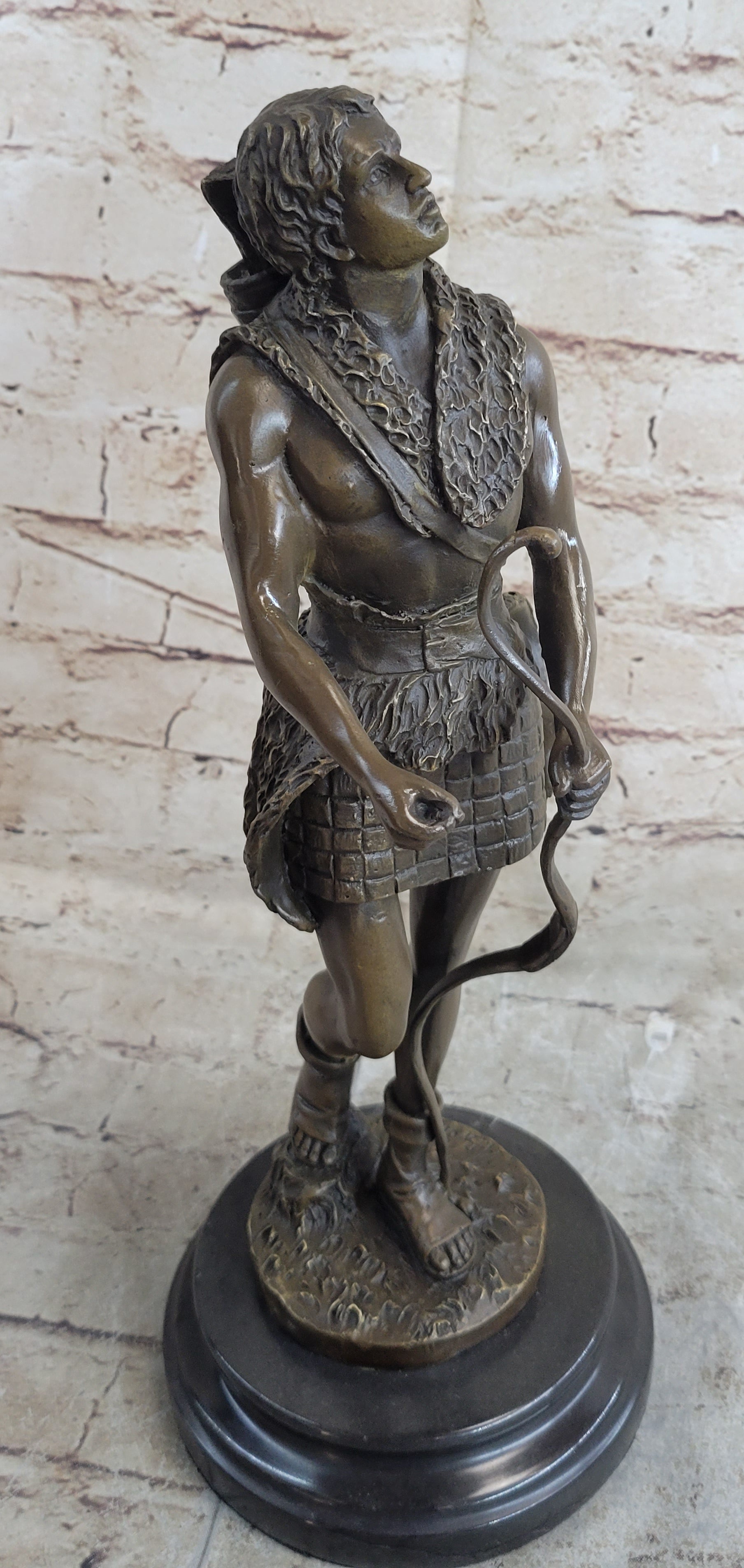 Bronze Sculpture God Apollo Nude Young Man Hunter Bow & Arrow