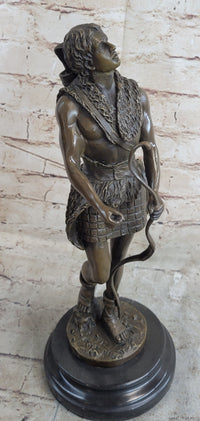 Bronze Sculpture God Apollo Nude Young Man Hunter Bow & Arrow