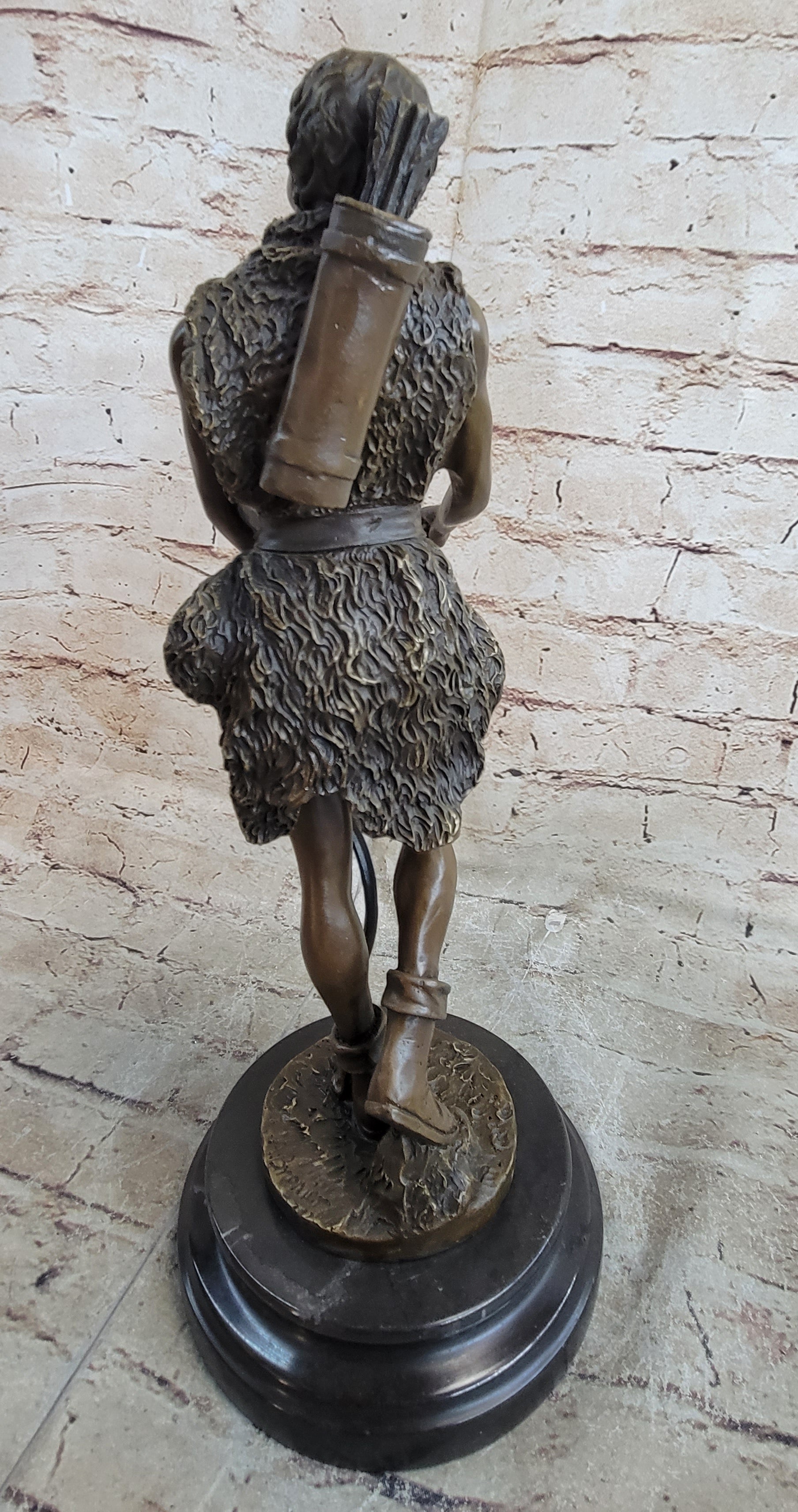 Bronze Sculpture God Apollo Nude Young Man Hunter Bow & Arrow
