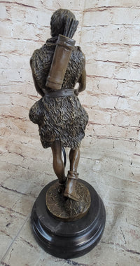 Bronze Sculpture God Apollo Nude Young Man Hunter Bow & Arrow