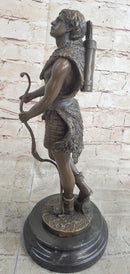 Bronze Sculpture God Apollo Nude Young Man Hunter Bow & Arrow
