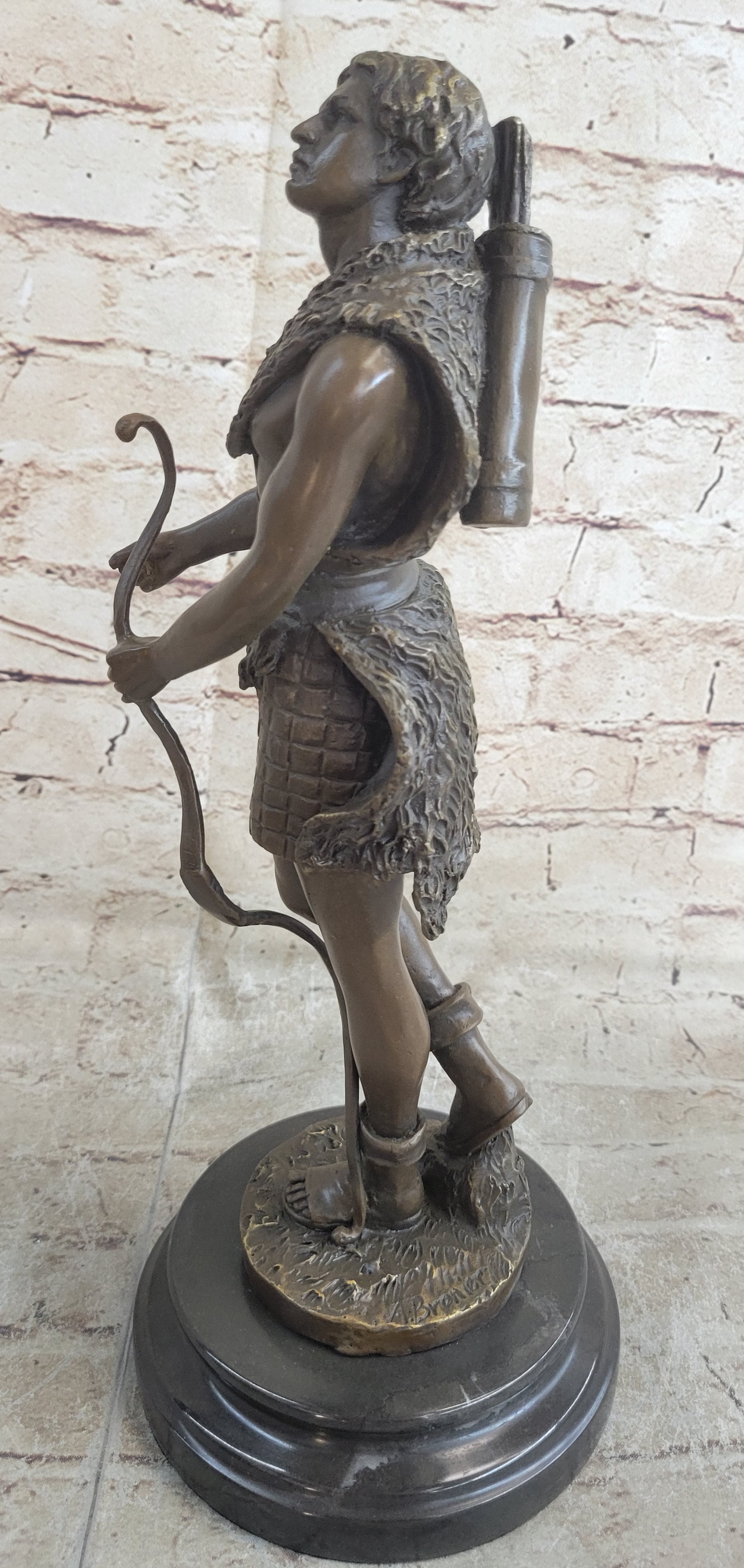 Bronze Sculpture God Apollo Nude Young Man Hunter Bow & Arrow