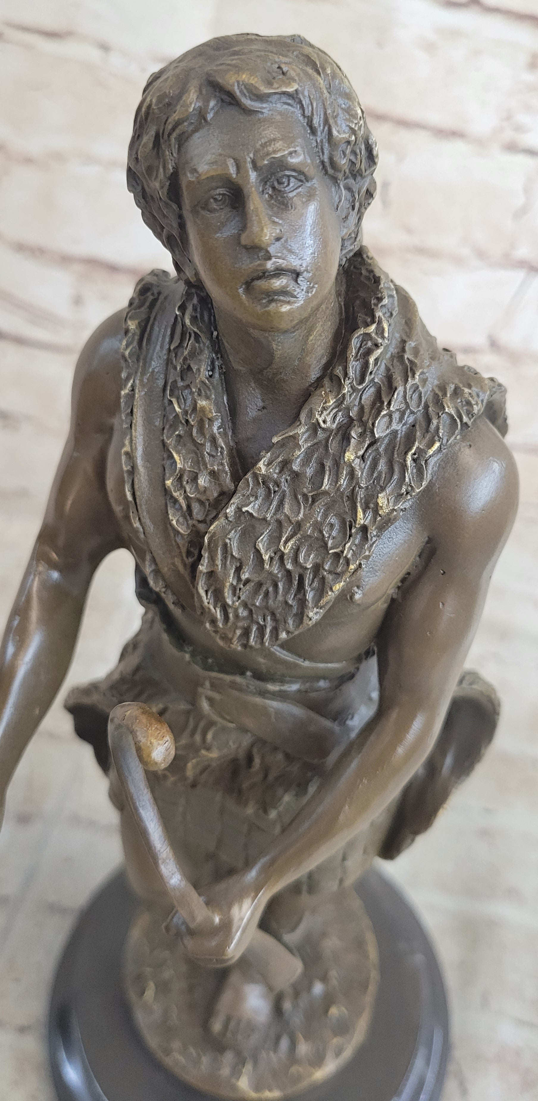 Bronze Sculpture God Apollo Nude Young Man Hunter Bow & Arrow