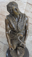 Bronze Sculpture God Apollo Nude Young Man Hunter Bow & Arrow