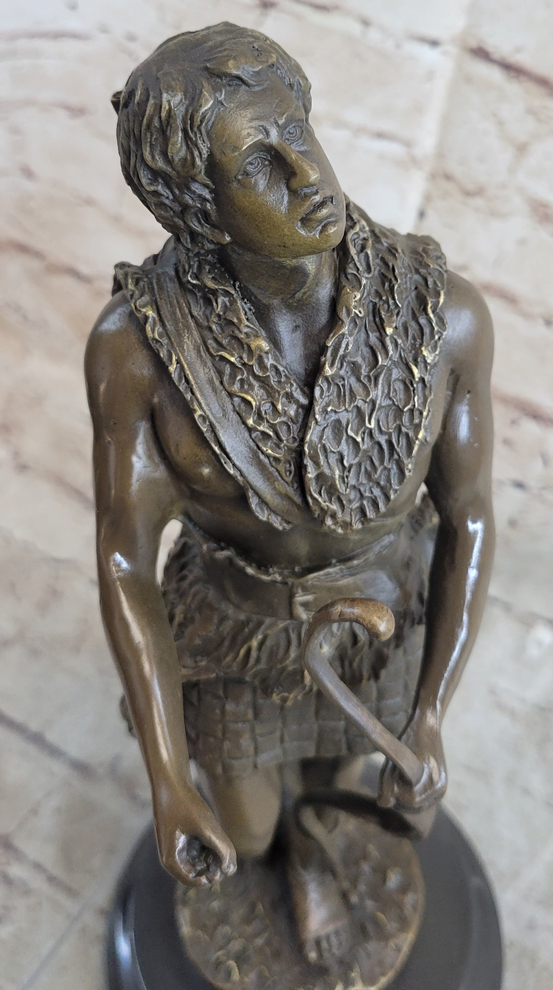 Bronze Sculpture God Apollo Nude Young Man Hunter Bow & Arrow