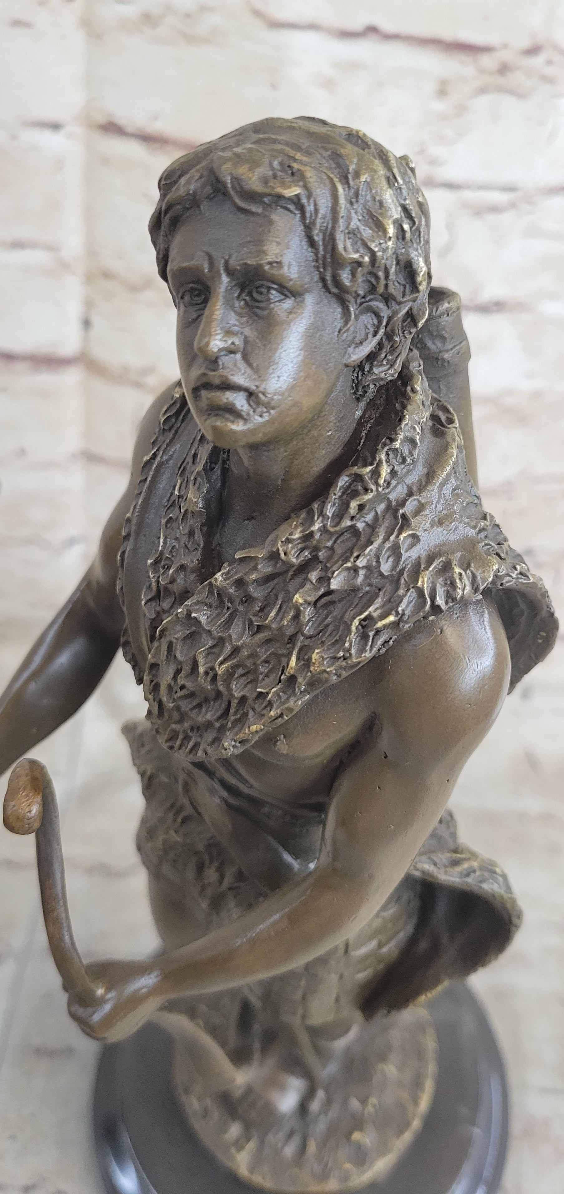 Bronze Sculpture God Apollo Nude Young Man Hunter Bow & Arrow