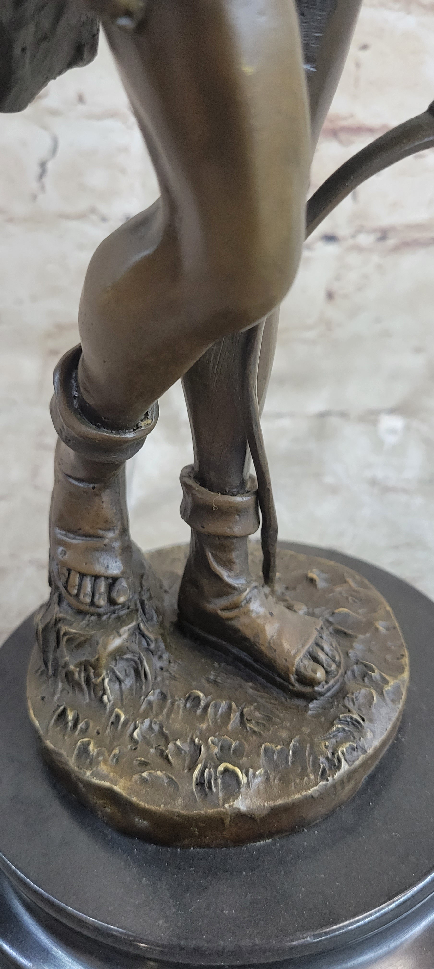 Bronze Sculpture God Apollo Nude Young Man Hunter Bow & Arrow