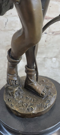 Bronze Sculpture God Apollo Nude Young Man Hunter Bow & Arrow