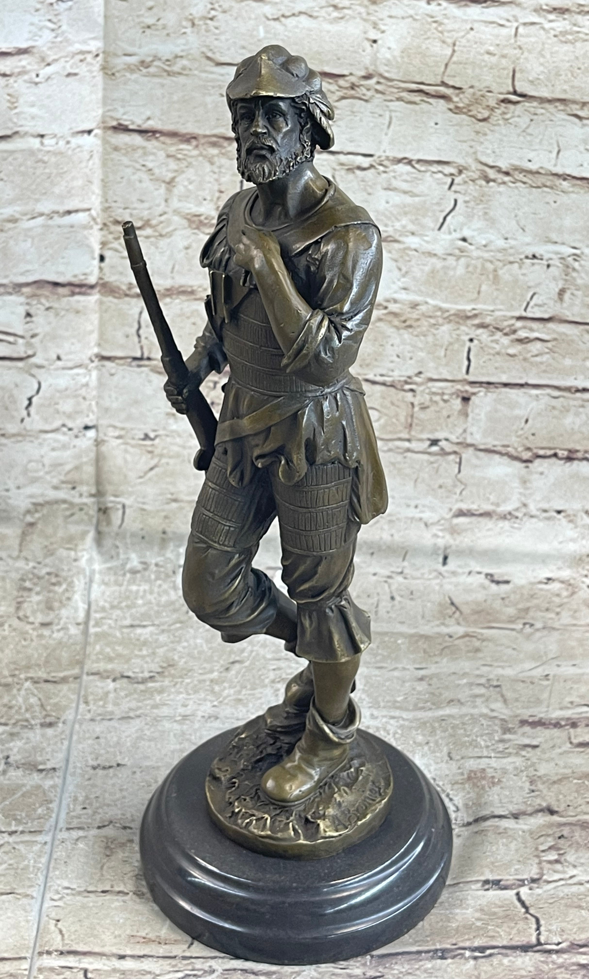 Mid Century French Renaissance Soldier Holding Gun Bronze