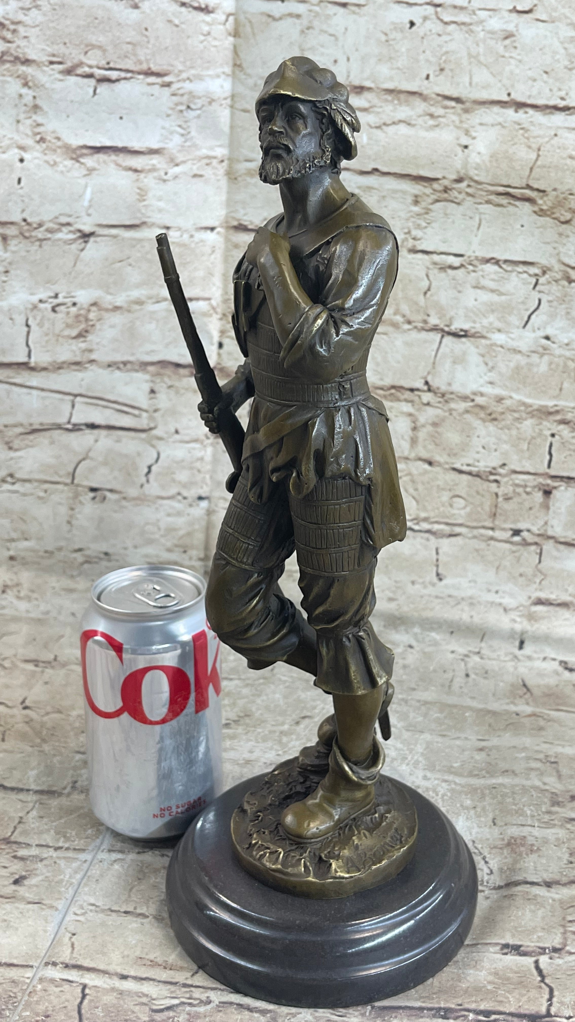 Mid Century French Renaissance Soldier Holding Gun Bronze