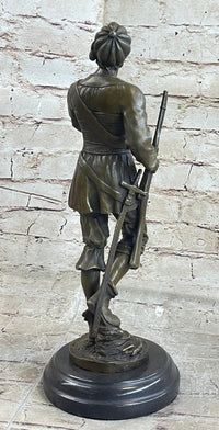 Mid Century French Renaissance Soldier Holding Gun Bronze