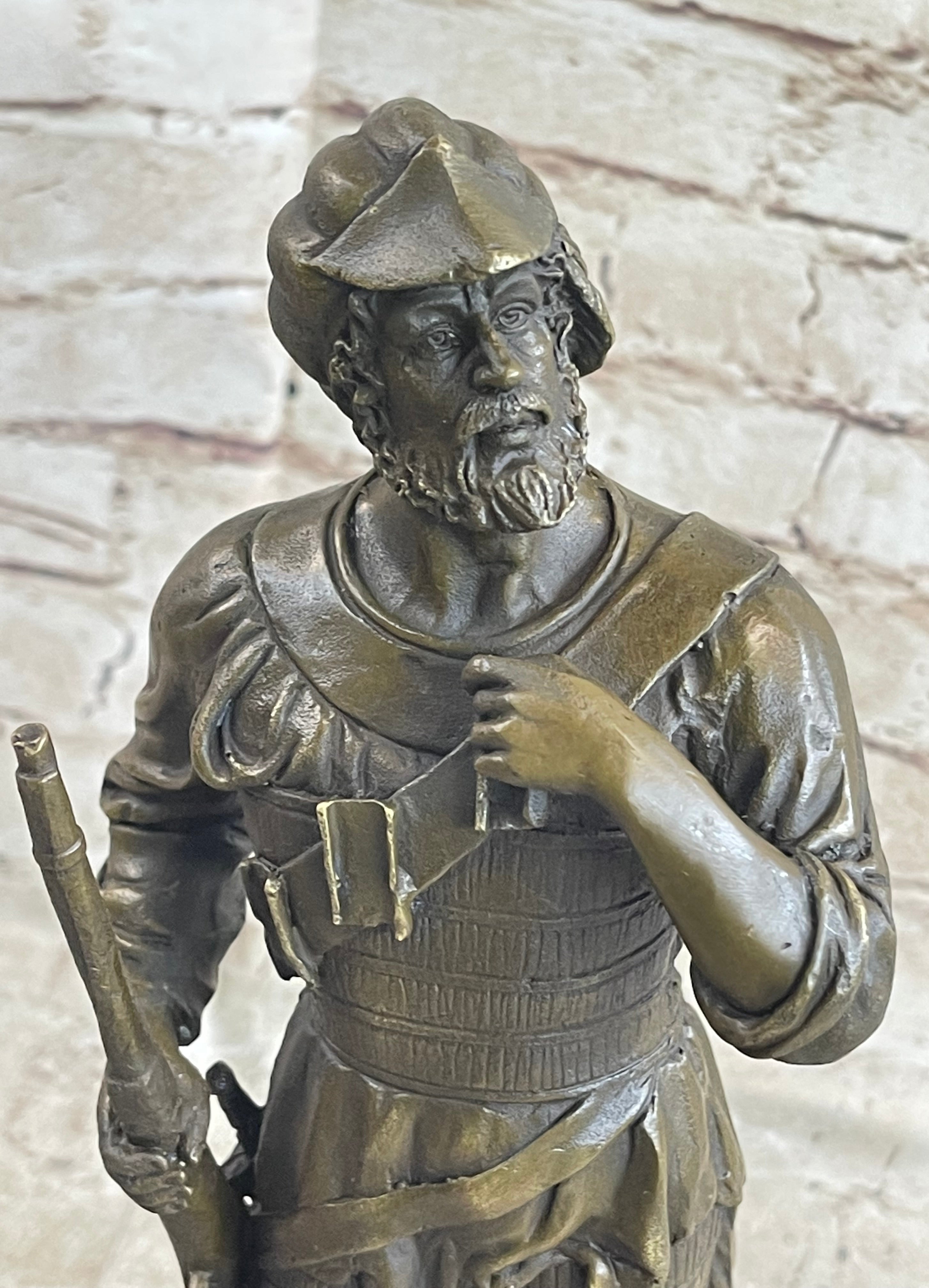 Mid Century French Renaissance Soldier Holding Gun Bronze