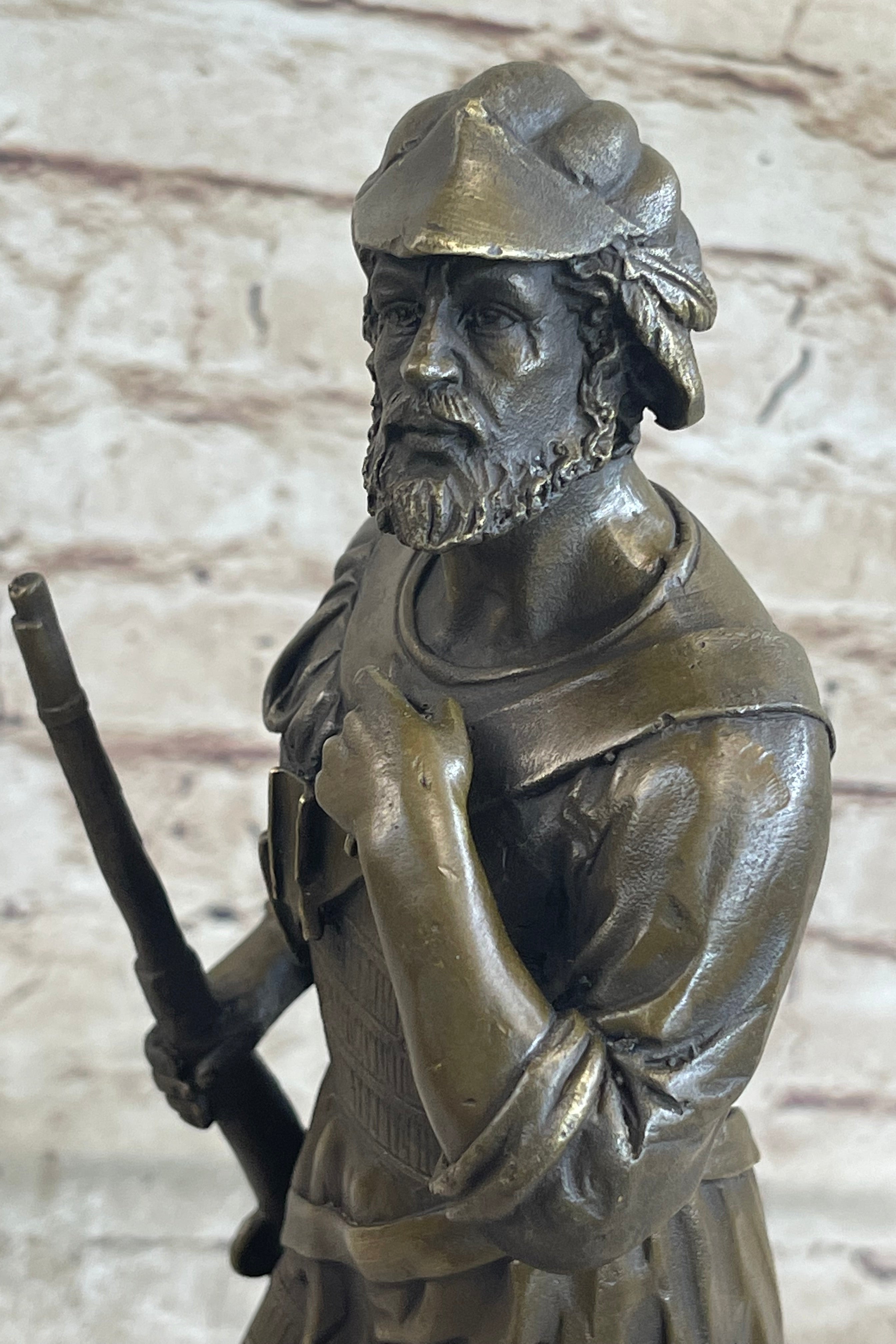 Mid Century French Renaissance Soldier Holding Gun Bronze