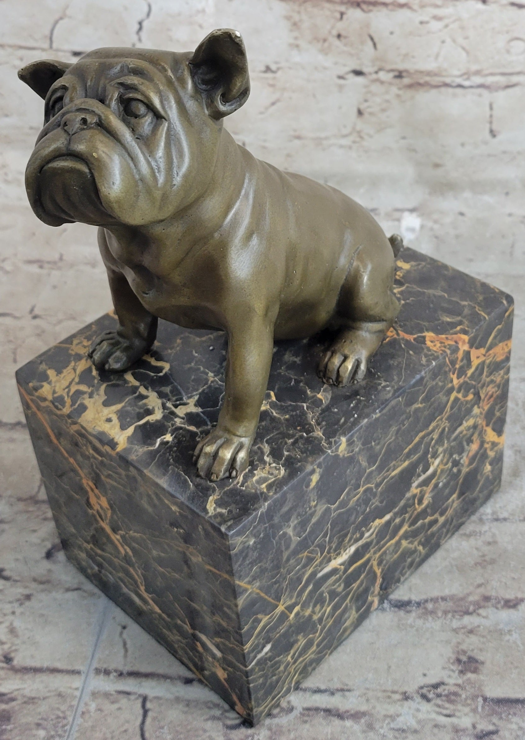15 LBS English Bulldog Bronze Sculpture Marble Base