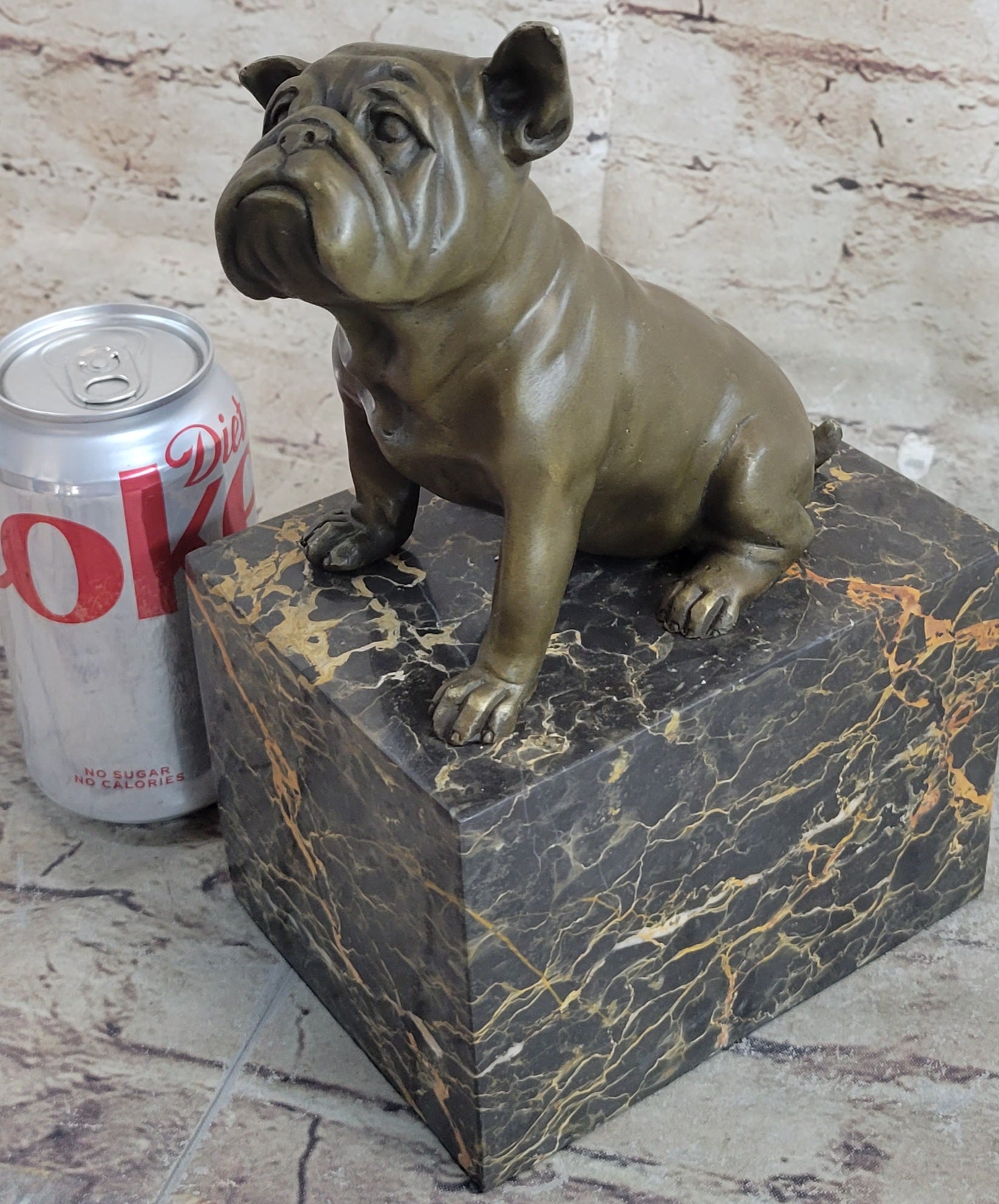 15 LBS English Bulldog Bronze Sculpture Marble Base