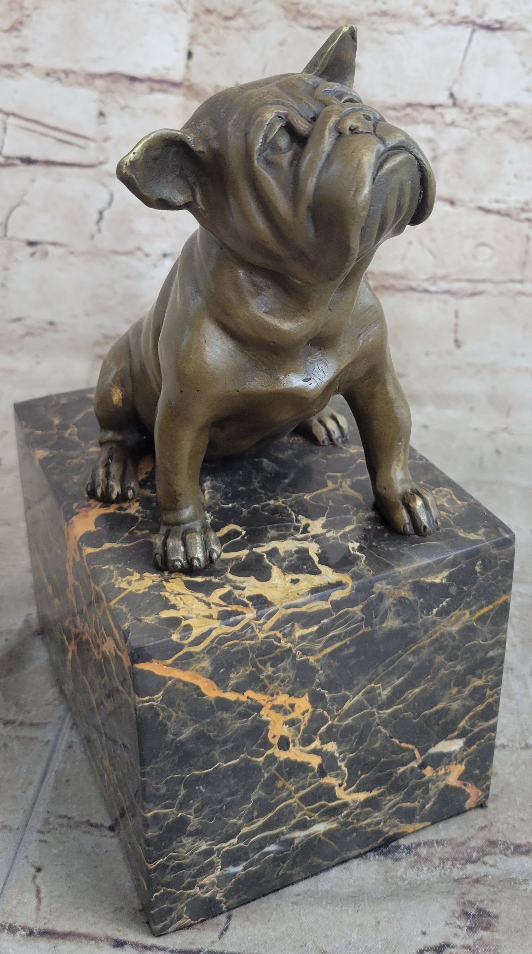 15 LBS English Bulldog Bronze Sculpture Marble Base