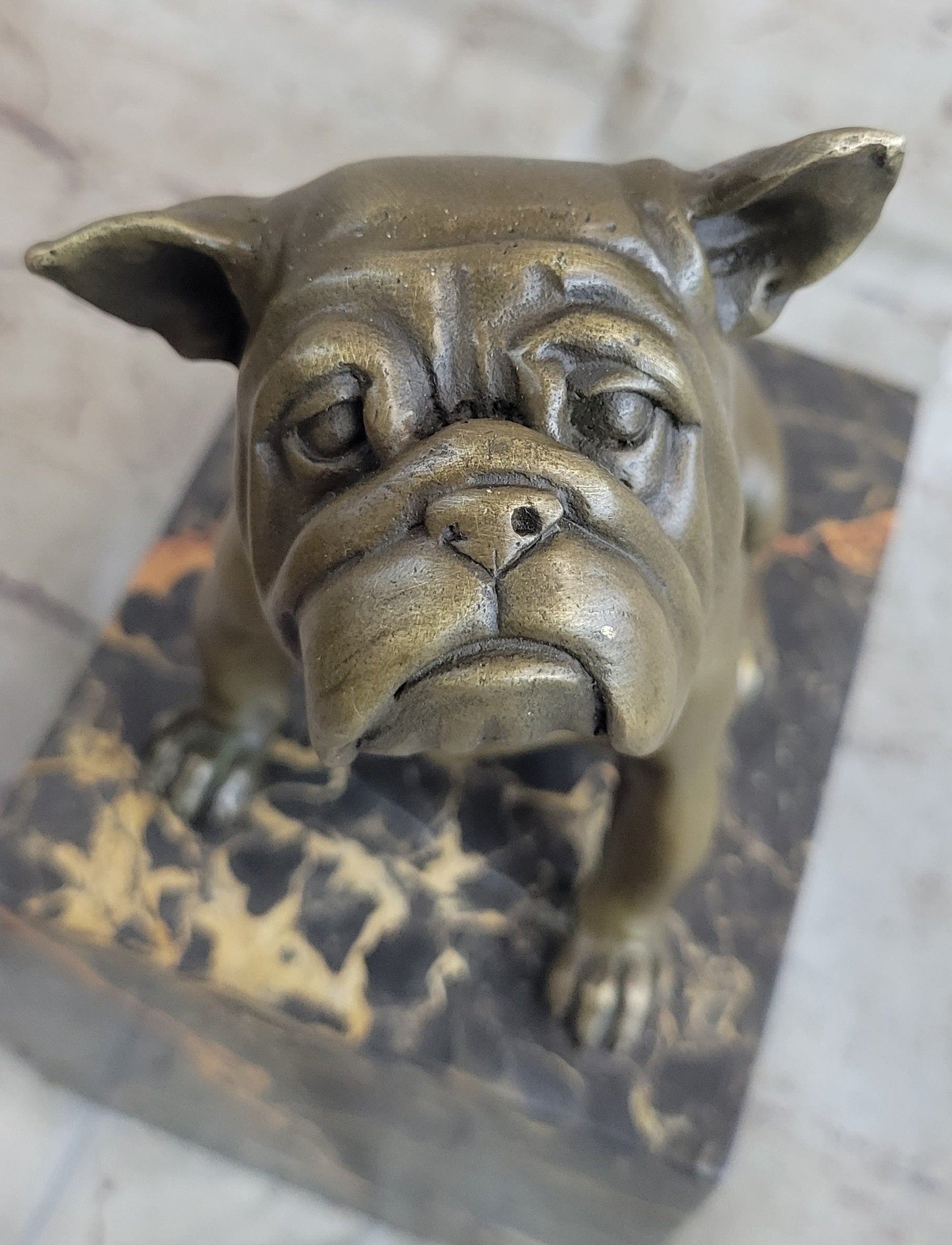 15 LBS English Bulldog Bronze Sculpture Marble Base