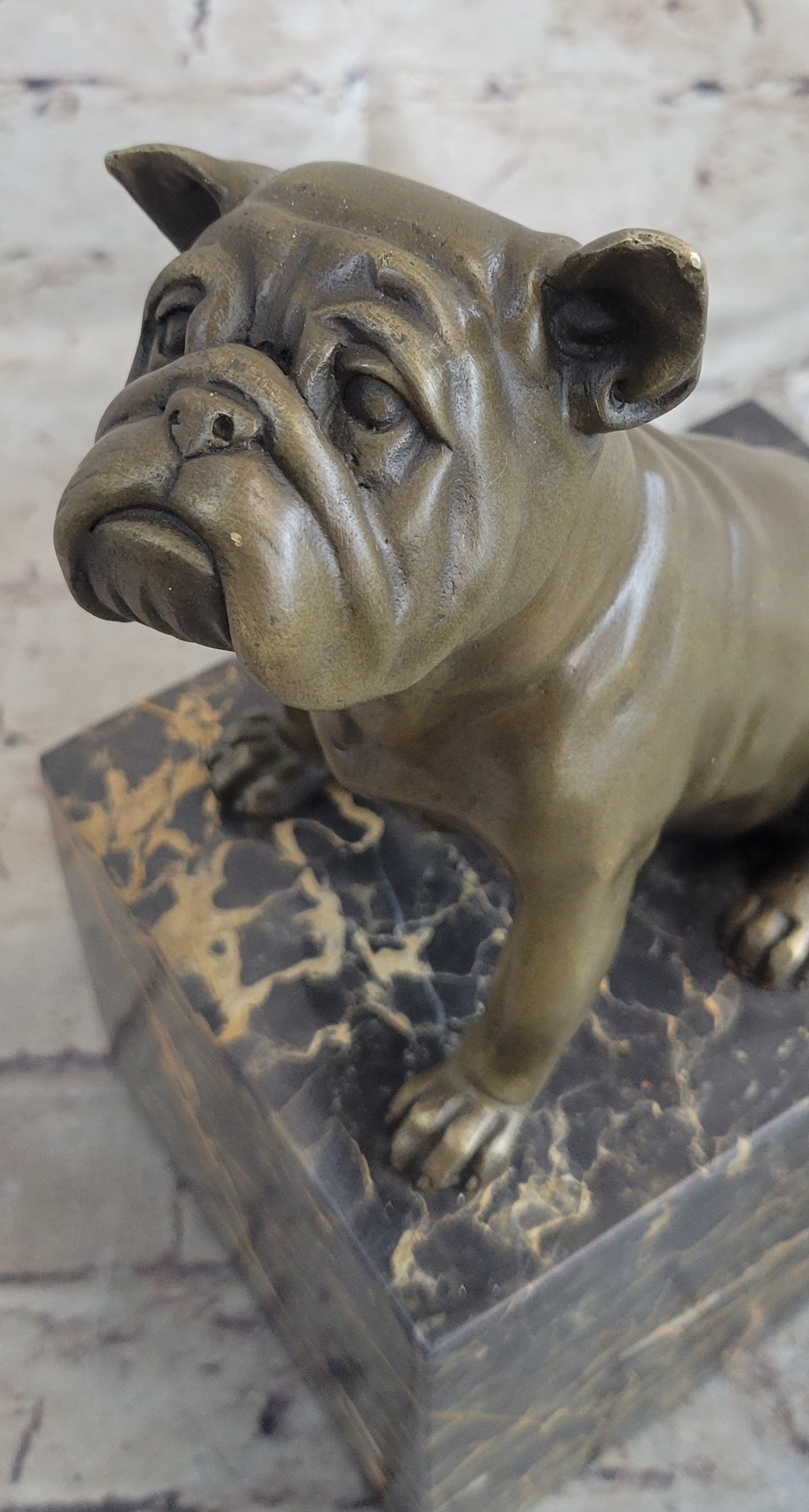 15 LBS English Bulldog Bronze Sculpture Marble Base