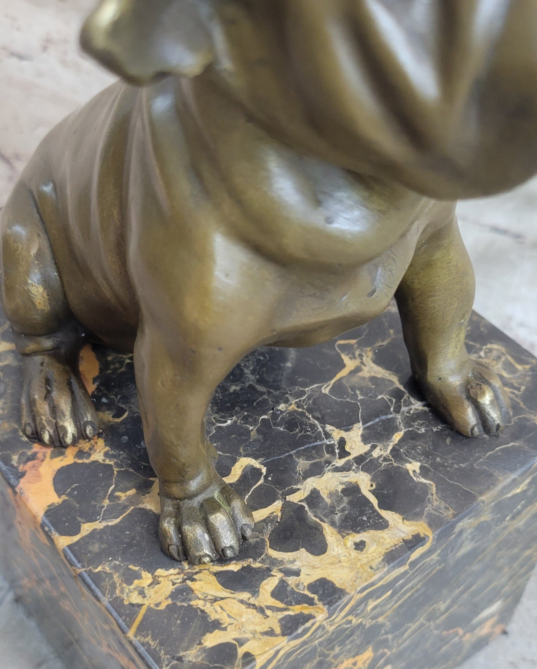15 LBS English Bulldog Bronze Sculpture Marble Base
