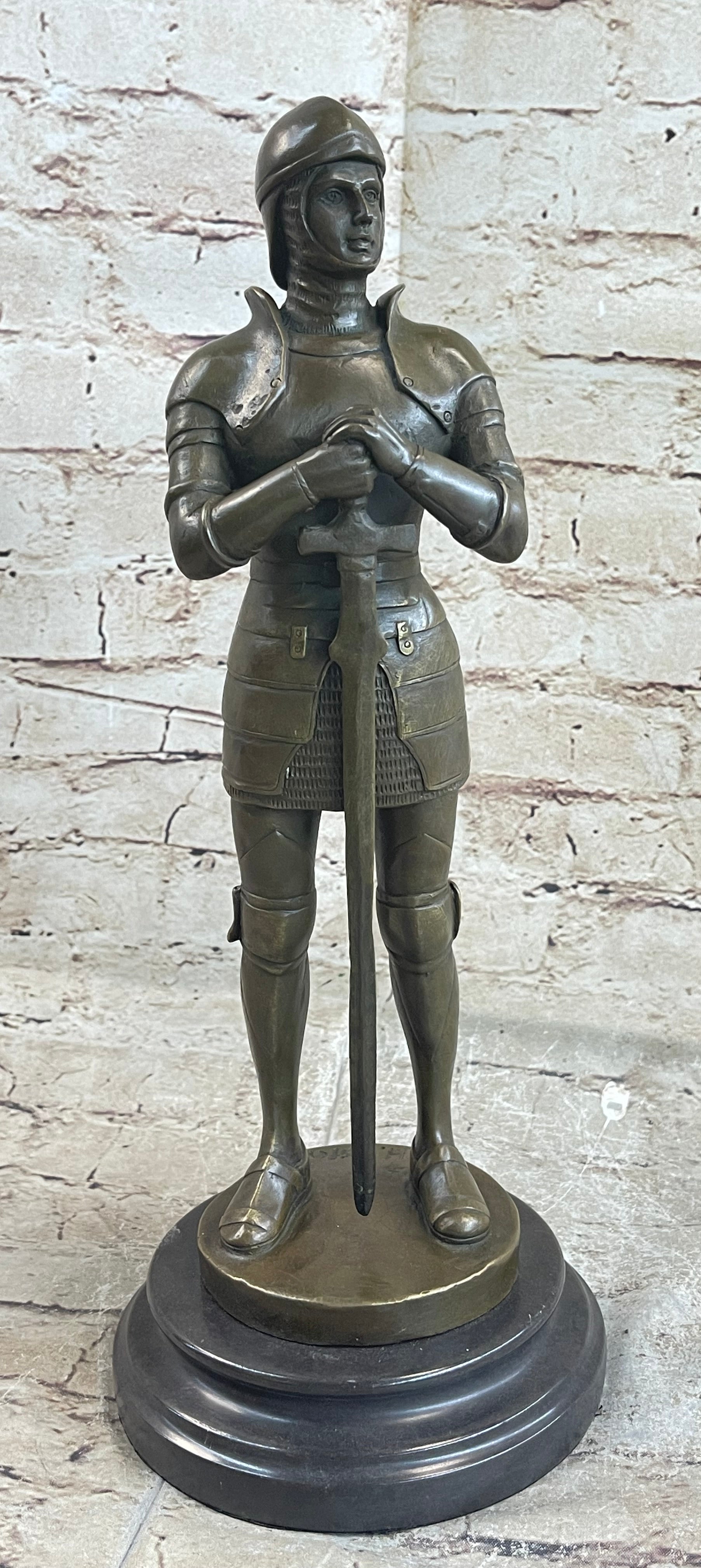 Medieval European Knight Heavy Armor Bronze 14" x 5" Sculpture