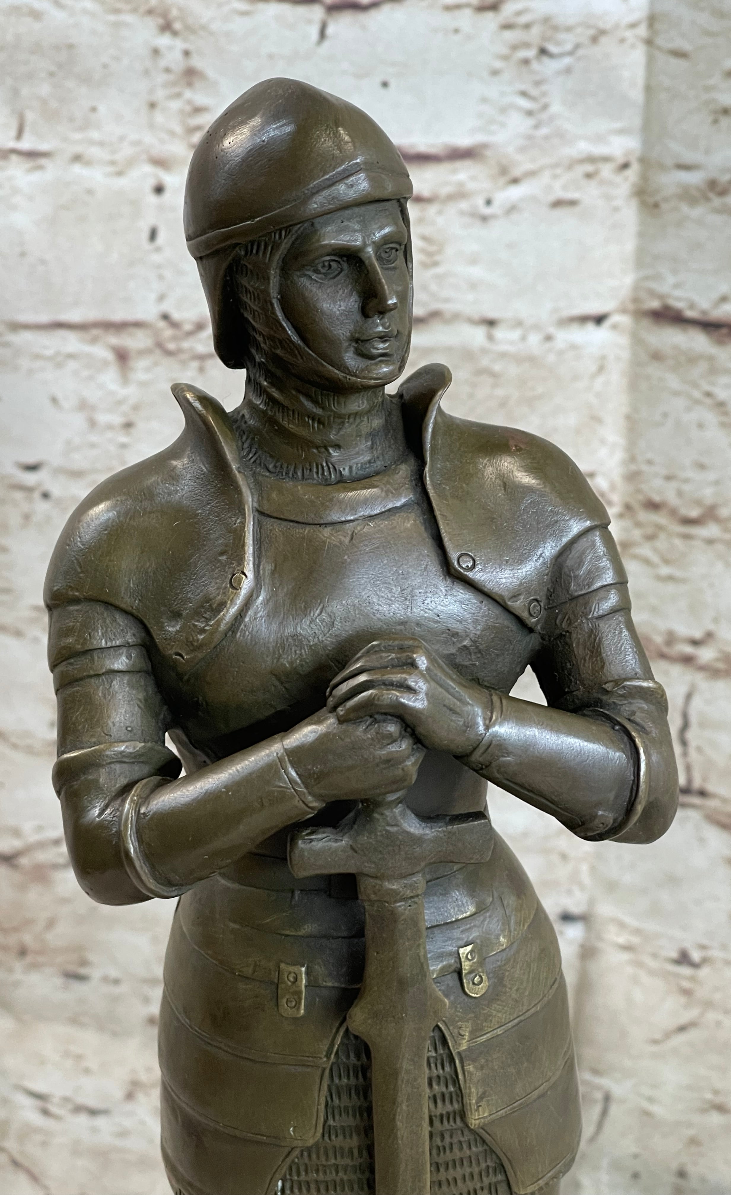 Medieval European Knight Heavy Armor Bronze 14" x 5" Sculpture
