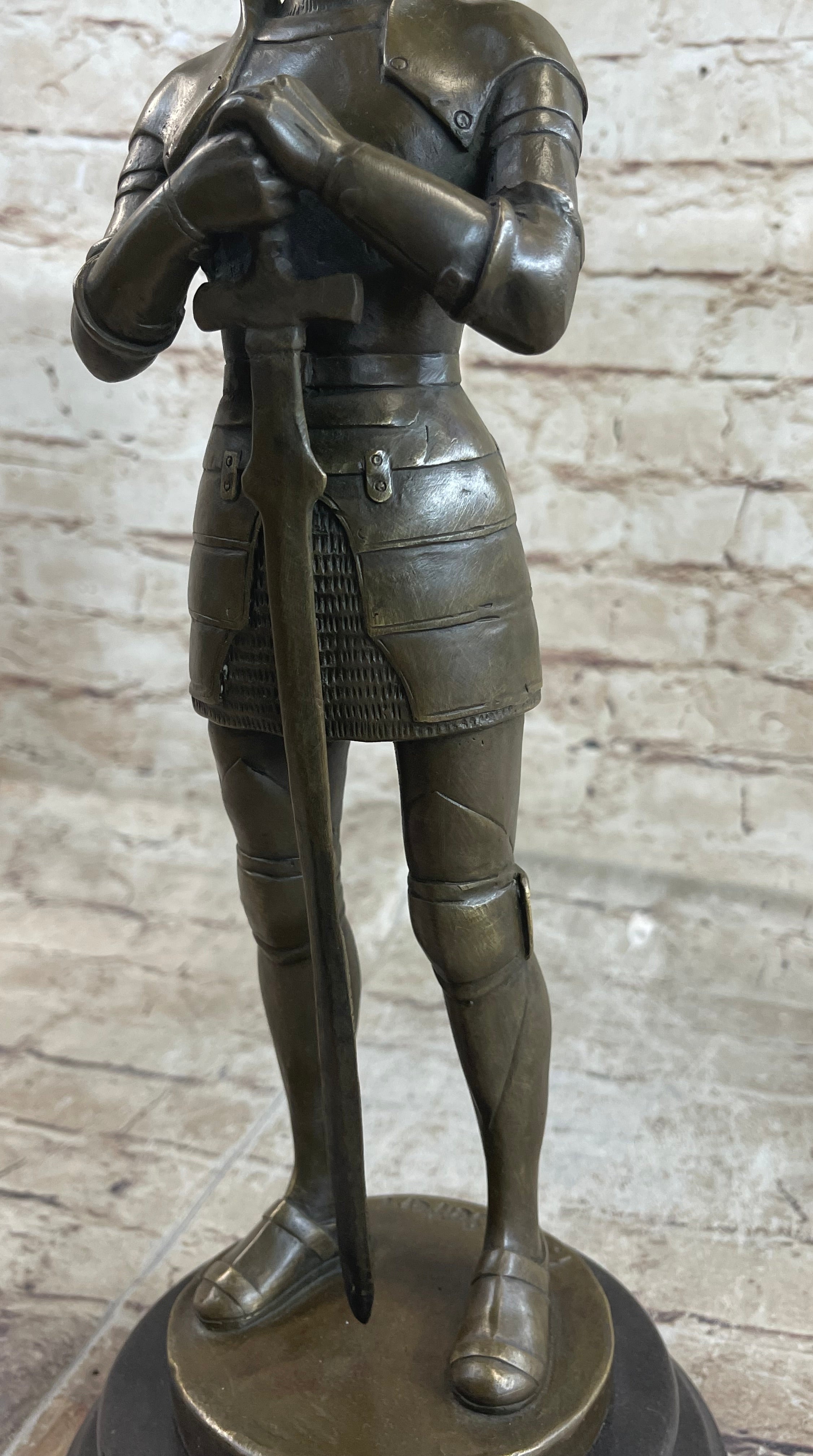 Medieval European Knight Heavy Armor Bronze 14" x 5" Sculpture