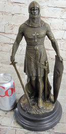 Crusader Knight Templar Bronze Sculpture on Marble Base