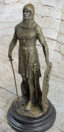 Crusader Knight Templar Bronze Sculpture on Marble Base