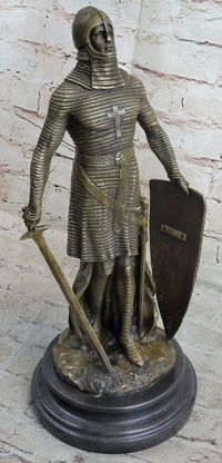 Crusader Knight Templar Bronze Sculpture on Marble Base
