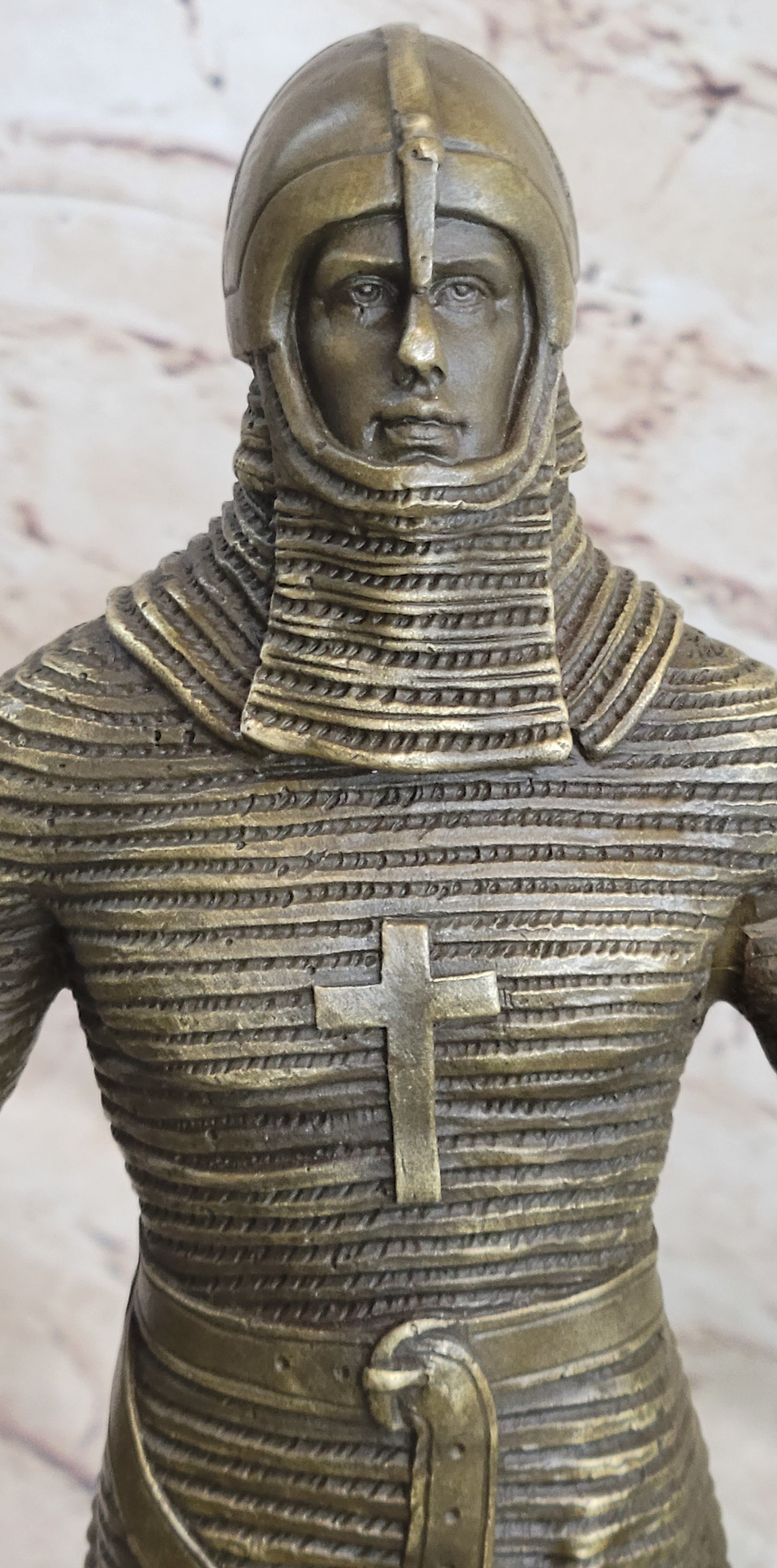 Crusader Knight Templar Bronze Sculpture on Marble Base