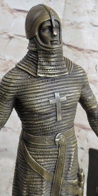 Crusader Knight Templar Bronze Sculpture on Marble Base