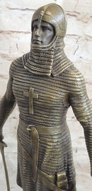 Crusader Knight Templar Bronze Sculpture on Marble Base
