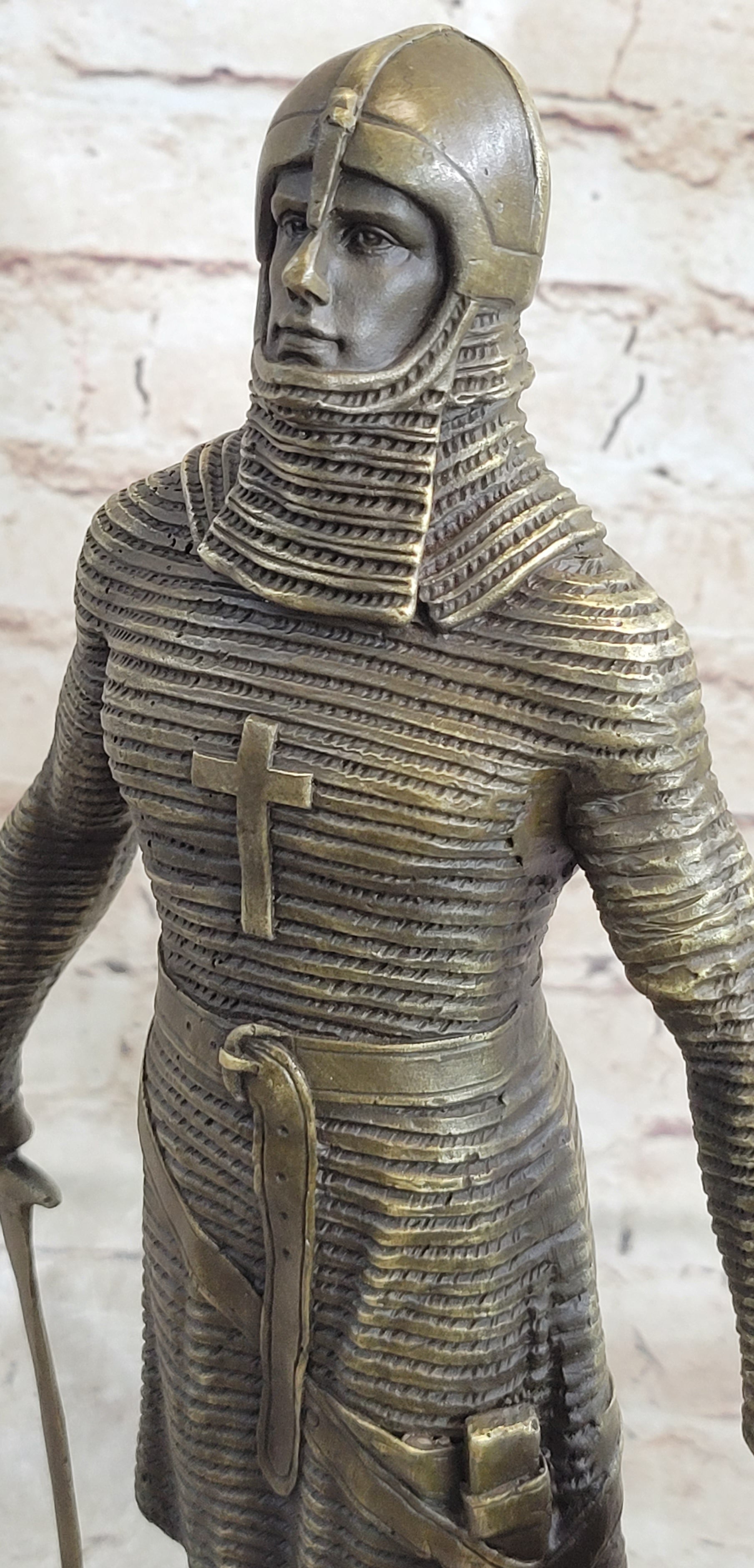 Crusader Knight Templar Bronze Sculpture on Marble Base