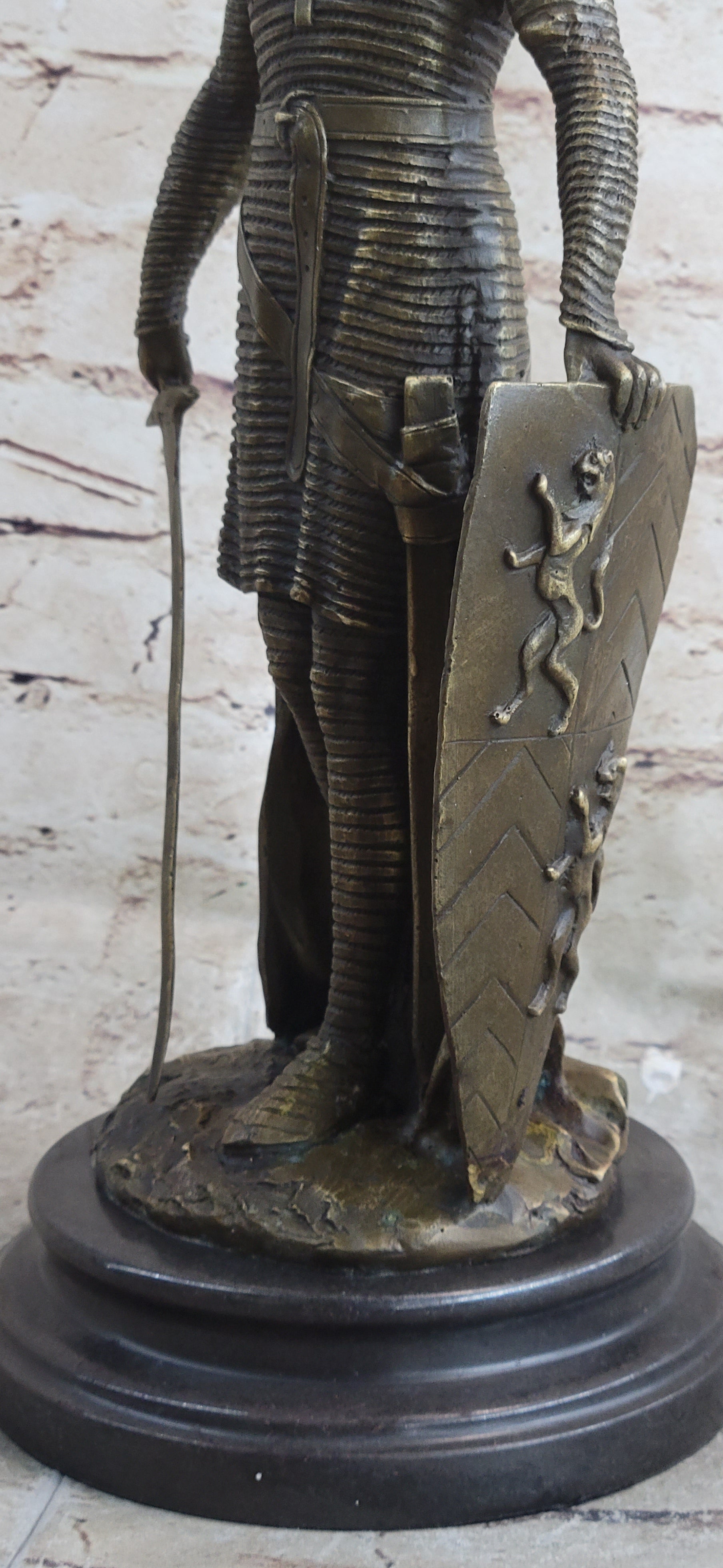 Crusader Knight Templar Bronze Sculpture on Marble Base