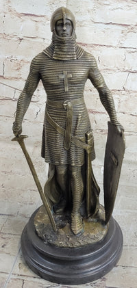 Crusader Knight Templar Bronze Sculpture on Marble Base