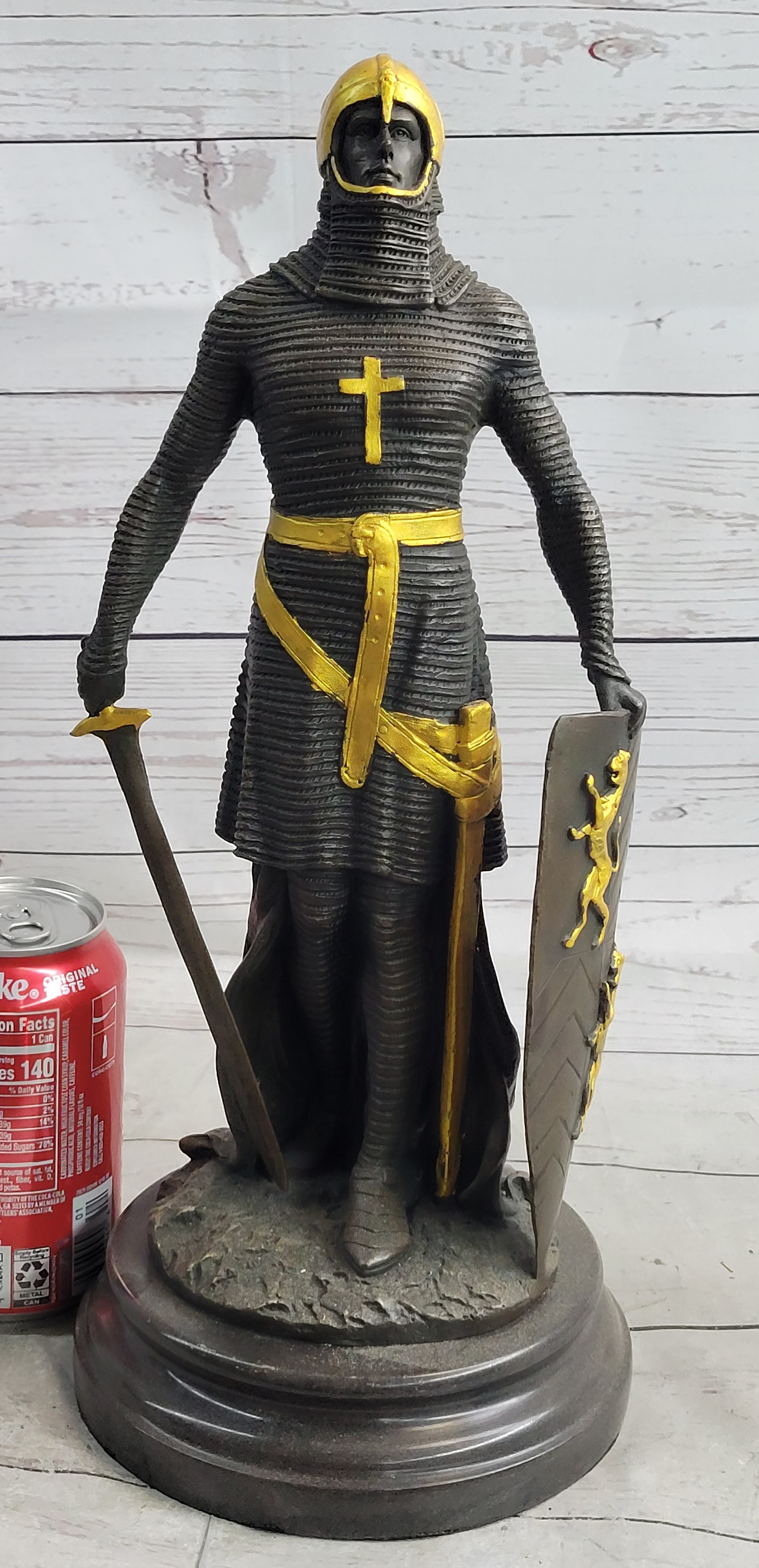 Medieval Templar Knight Crusader Bronze Sculpture Marble Base