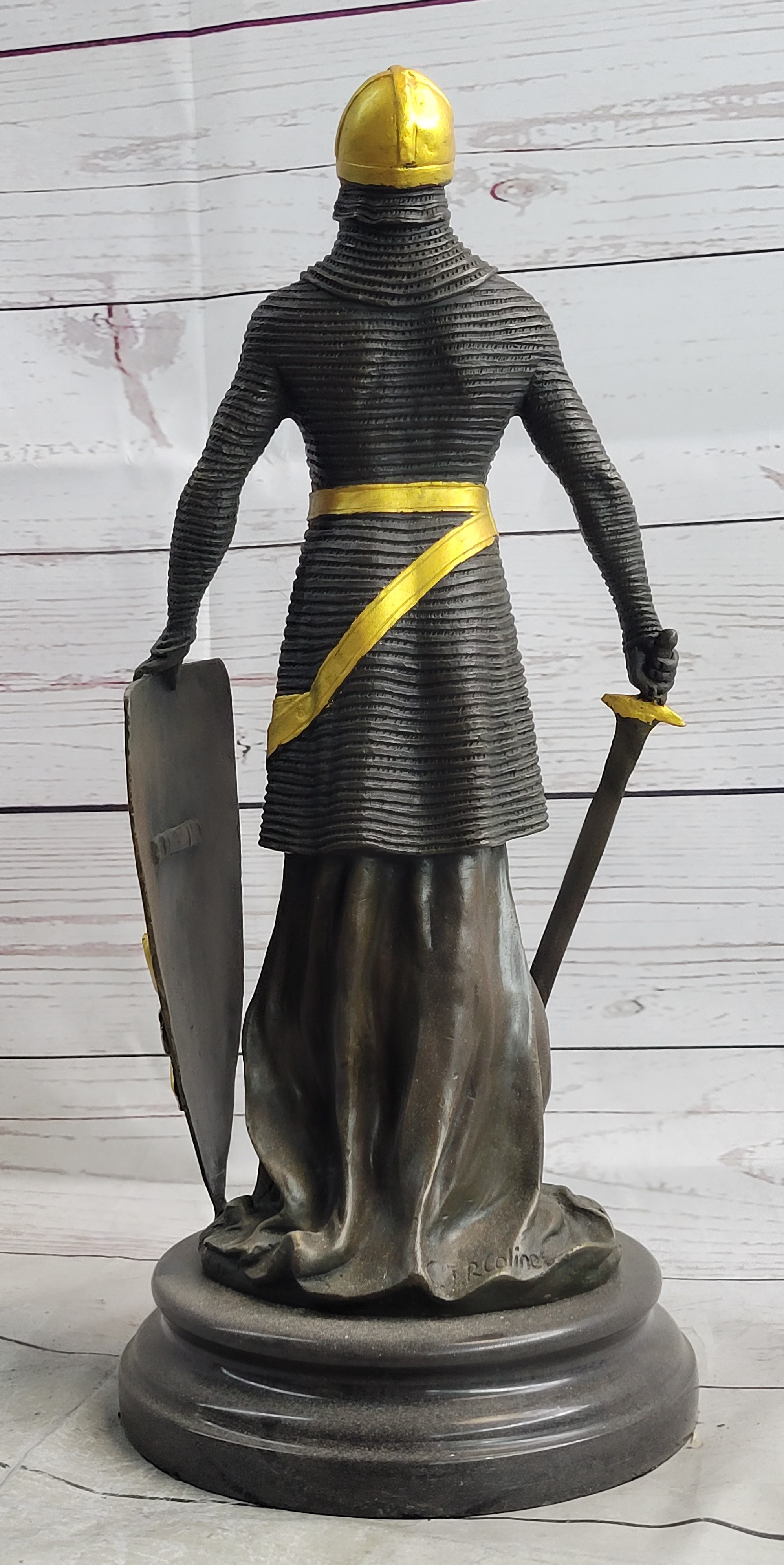 Medieval Templar Knight Crusader Bronze Sculpture Marble Base