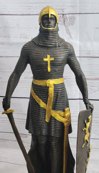 Medieval Templar Knight Crusader Bronze Sculpture Marble Base