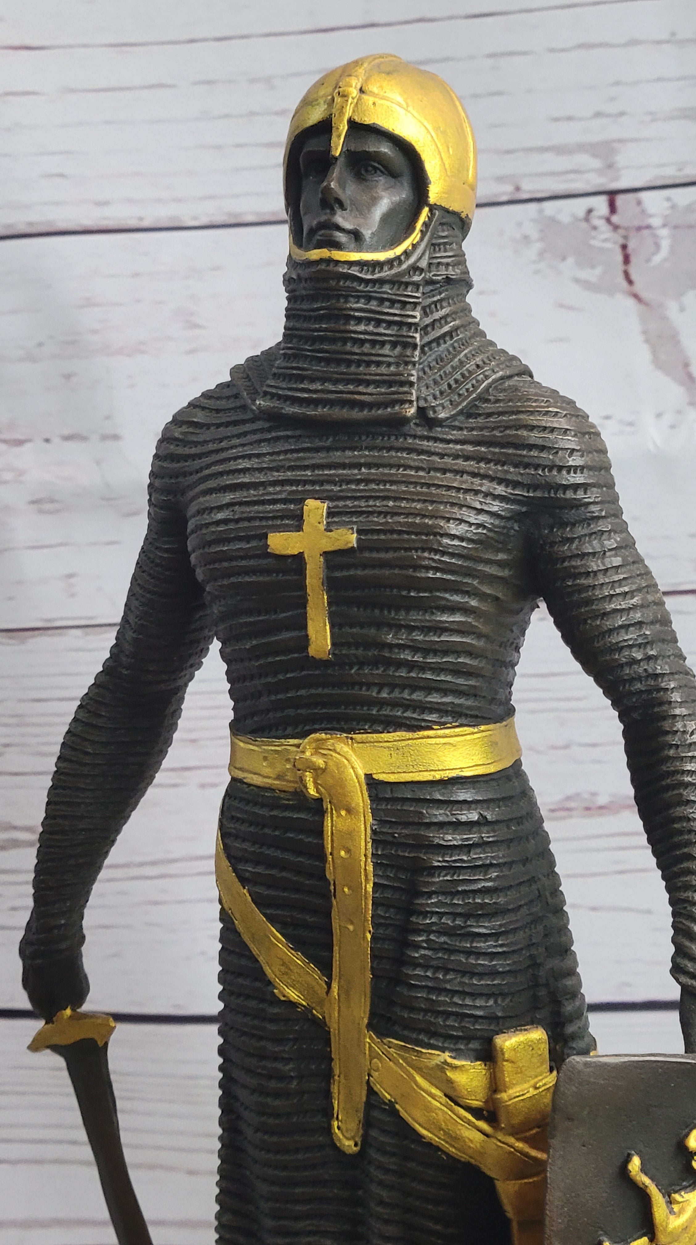 Medieval Templar Knight Crusader Bronze Sculpture Marble Base