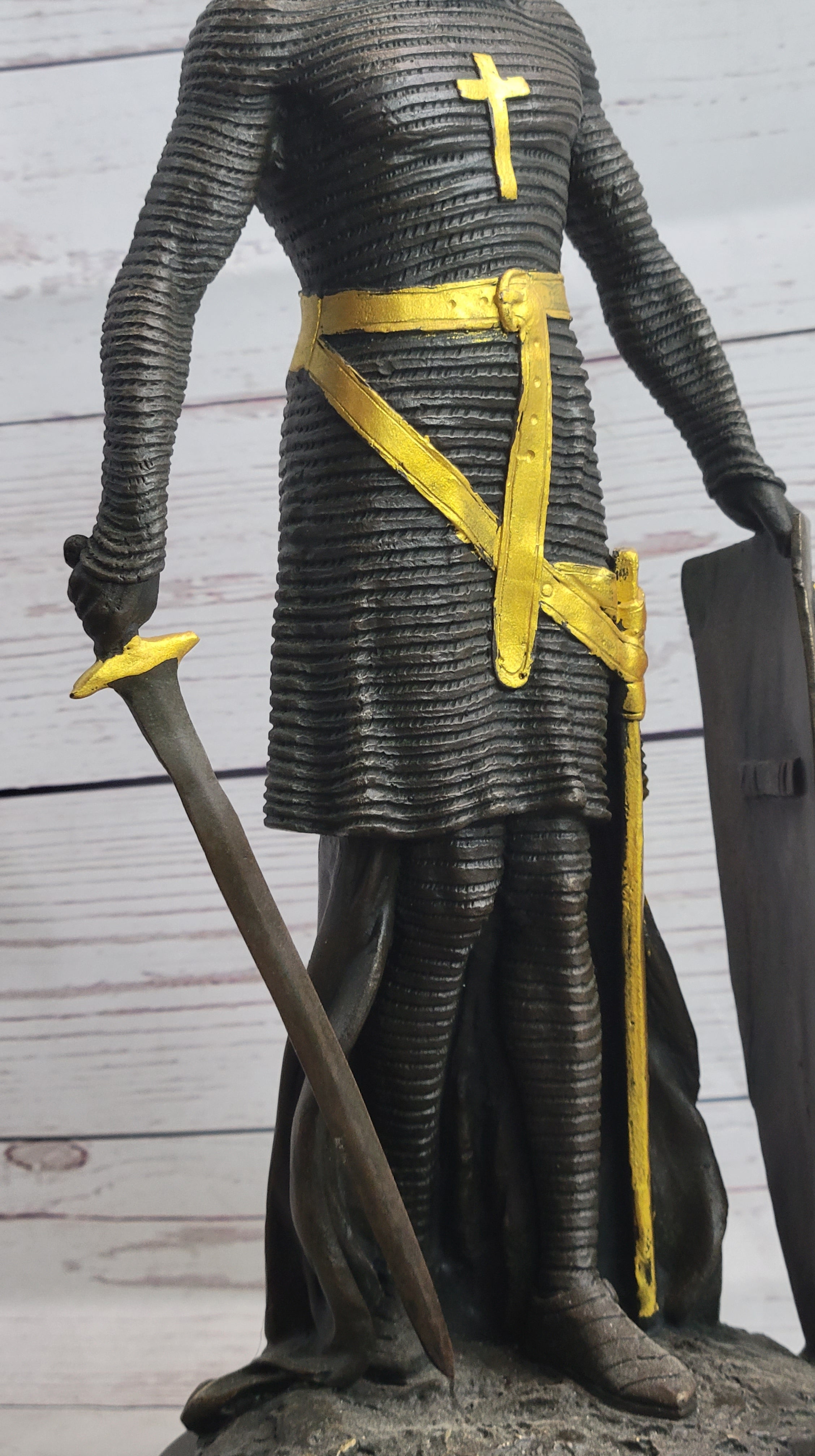 Medieval Templar Knight Crusader Bronze Sculpture Marble Base