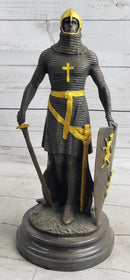 Medieval Templar Knight Crusader Bronze Sculpture Marble Base