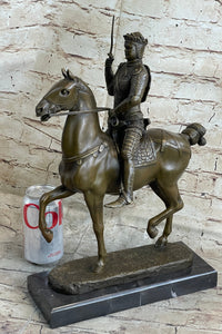 Medieval European Warrior King Arthur on Horseback Bronze 16" x 10"